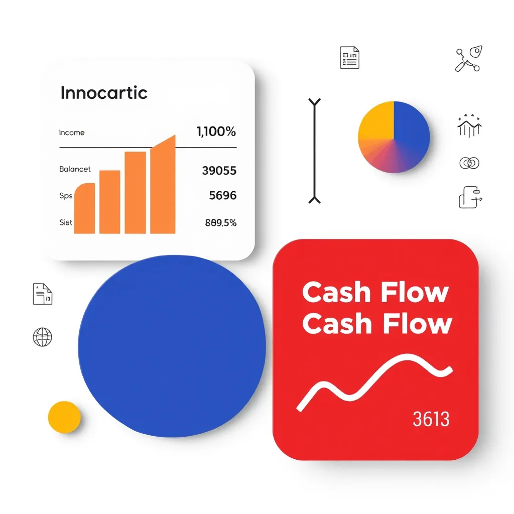 A modern, stylized image depicting three key financial statements: income statement, balance sheet, and cash flow statement.  Use abstract shapes and contrasting colors to represent each statement. The background can be a clean white or a subtle gradient with minimalist icons representing key financial metrics.