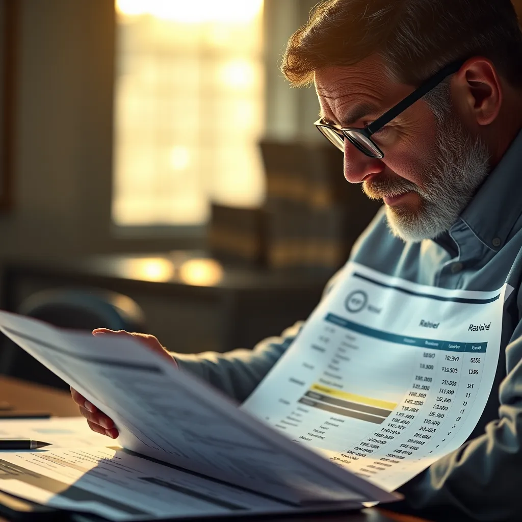 A photorealistic image of a business owner reviewing a balance sheet. The image should focus on the matching of expenses with revenues, perhaps using a highlighter to highlight the related entries, emphasizing the correlation between income and expenses.