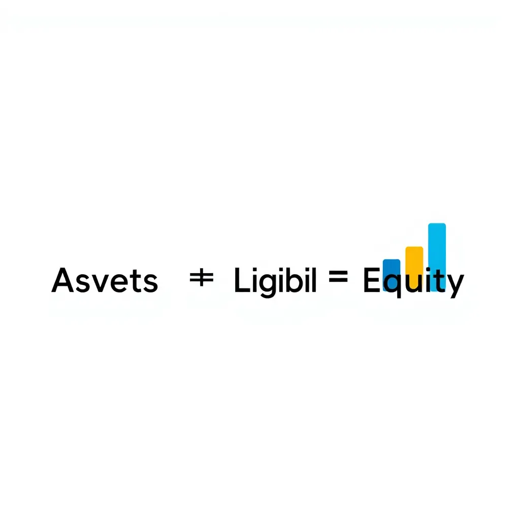 A sleek, modern infographic showcasing the accounting equation: Assets = Liabilities + Equity. Use vibrant colors and clear font for each element. Depict assets as a large, colorful bar graph, liabilities as a smaller, contrasting bar graph, and equity as a smaller, complementary bar graph, all connected by an equals sign. The background can be a clean white or a subtle gradient.