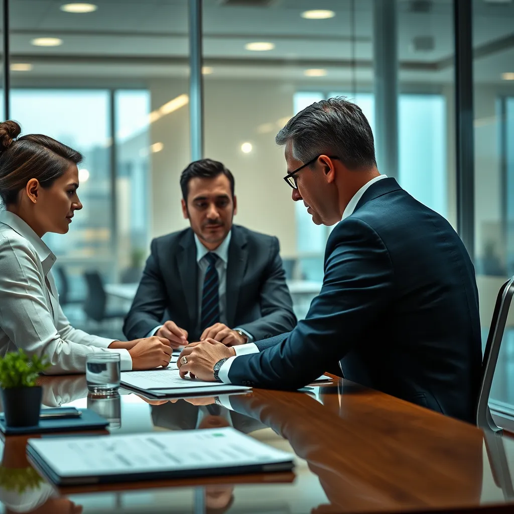 A team of professional accountants working together at a conference table, discussing financial strategies with a client. The image should capture a collaborative atmosphere, showcasing the expertise and support offered by accounting services.