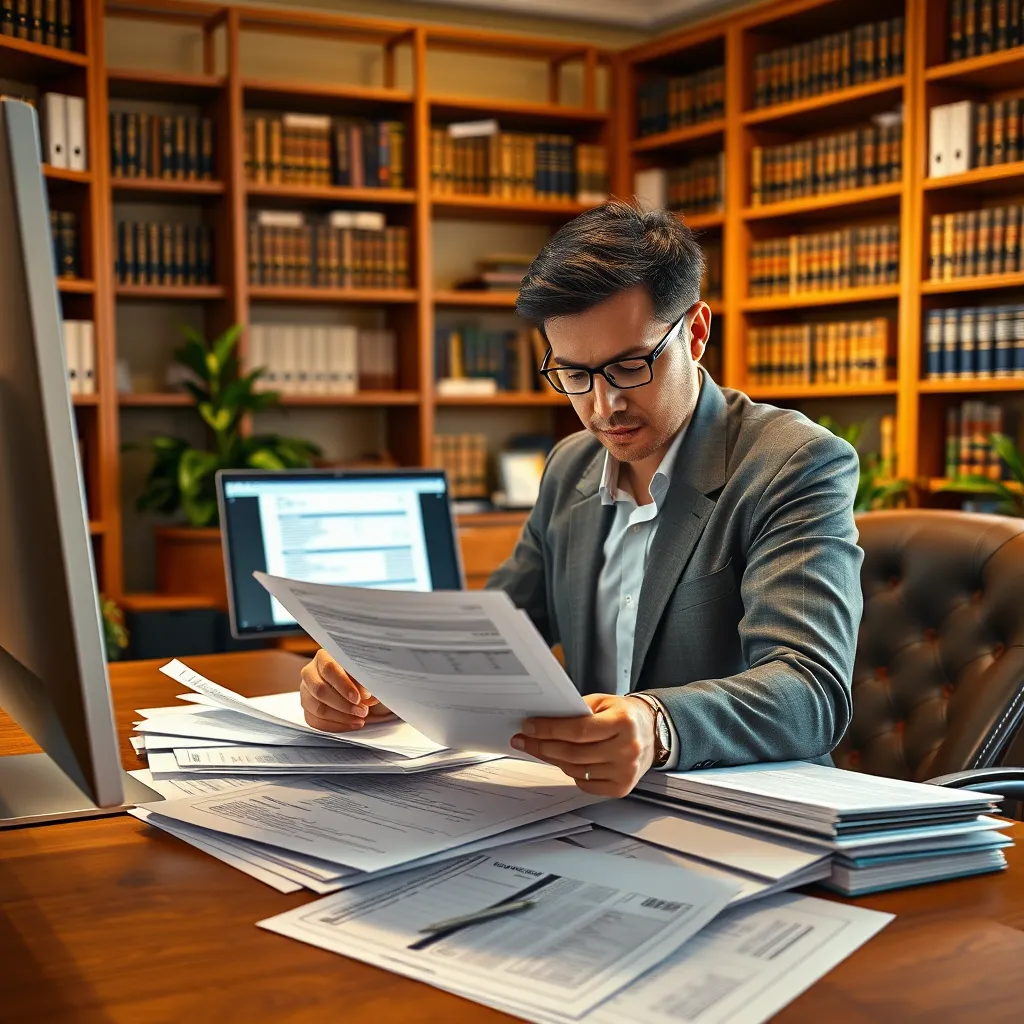 Professional tax preparer reviewing documents