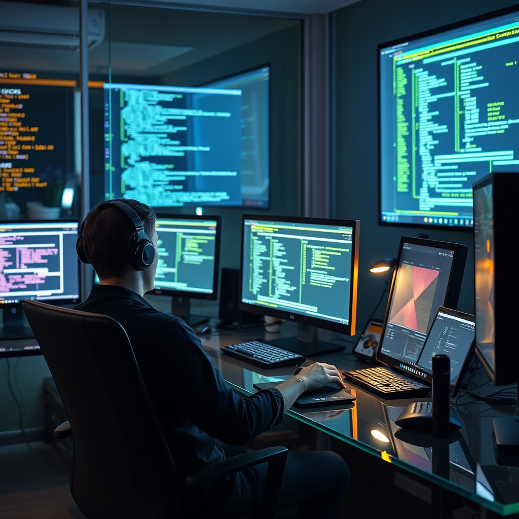 Developers at a glass desk