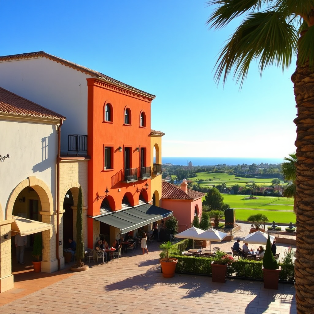 View of Villamartin Plaza with golf course backdrop