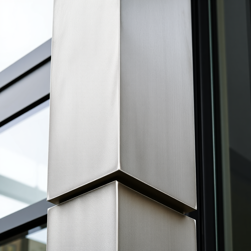 Detailed view of zinc cladding on a building corner