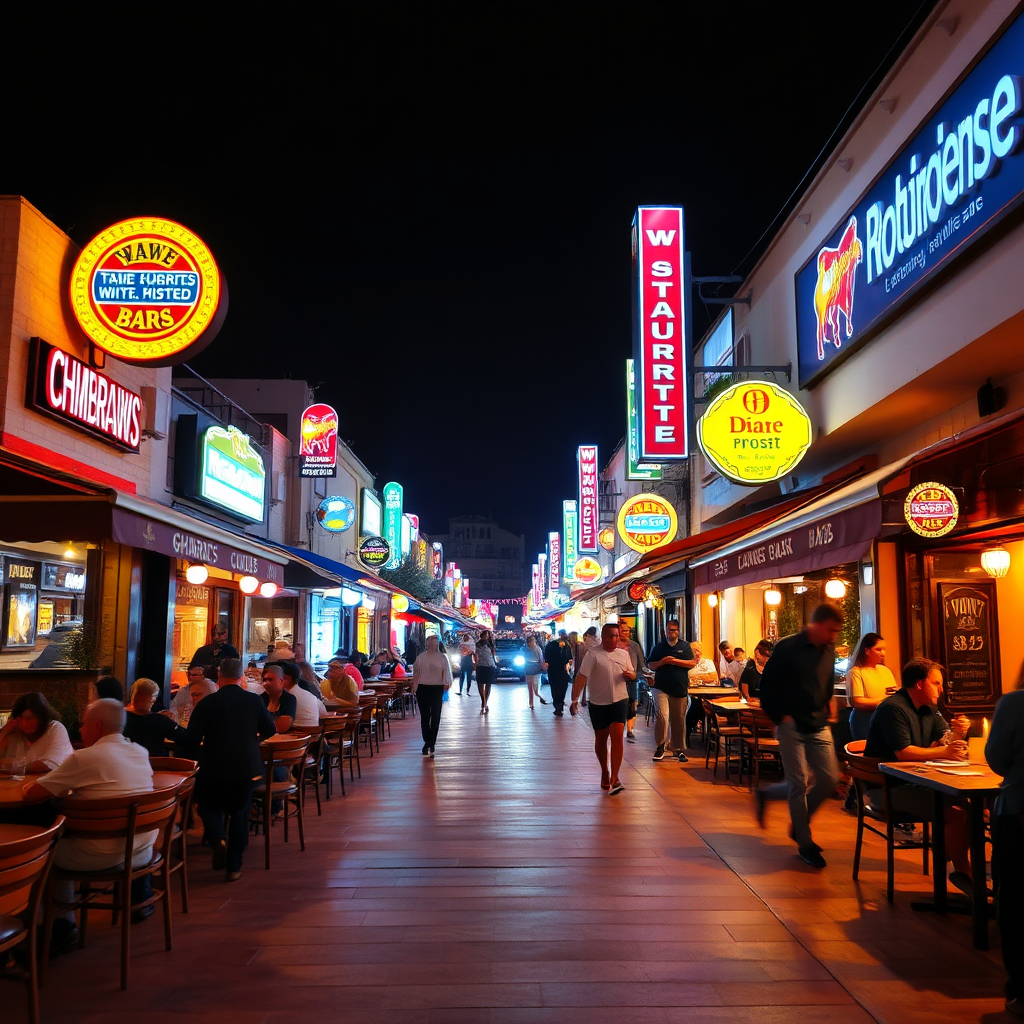 Bustling night scene on the Cabo Roig Strip