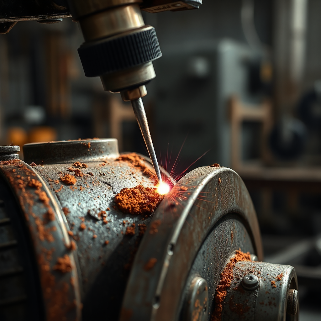 Laser removing rust from steel