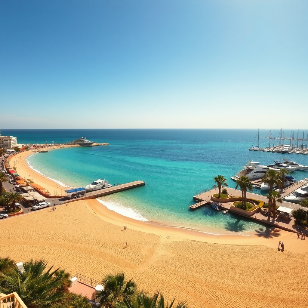 Scenic view of the coastline and marina at Dehesa de Campoamor