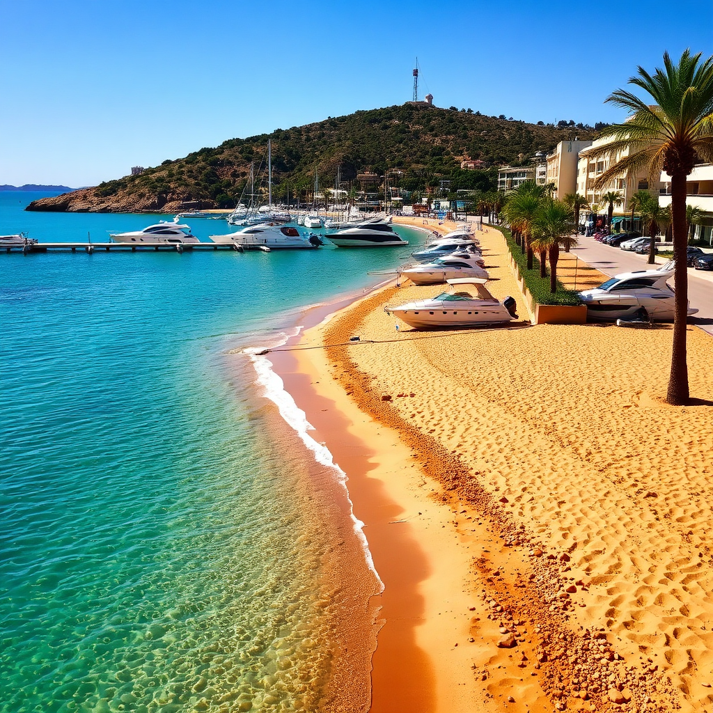 Scenic view of Dehesa de Campoamor beach and marina