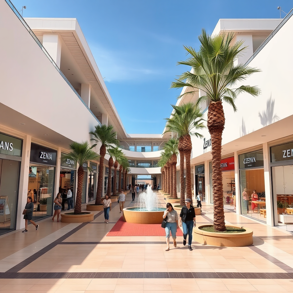 Exterior view of the modern Zenia Boulevard shopping centre