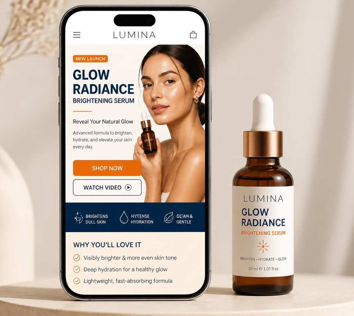 Product launch Link in Bio page on a smartphone