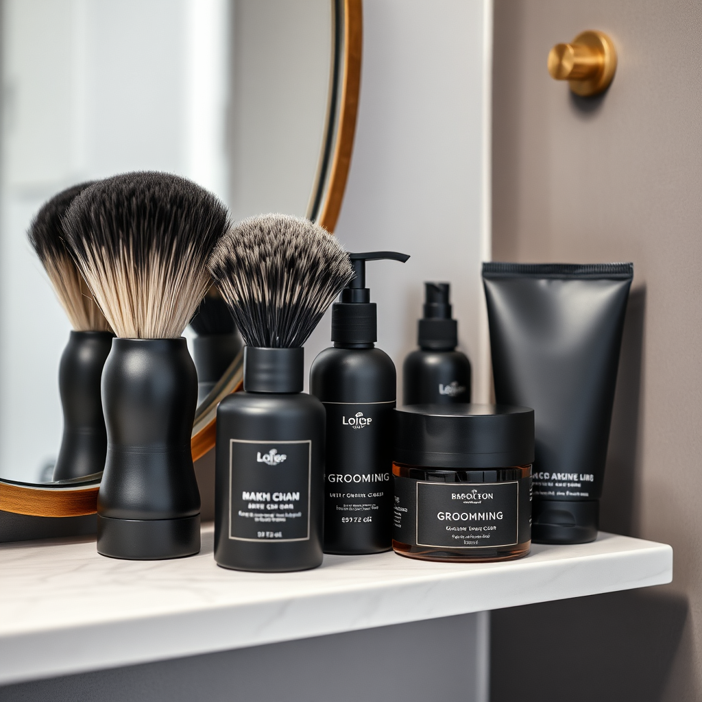 Brushes and grooming products arranged neatly on a shelf