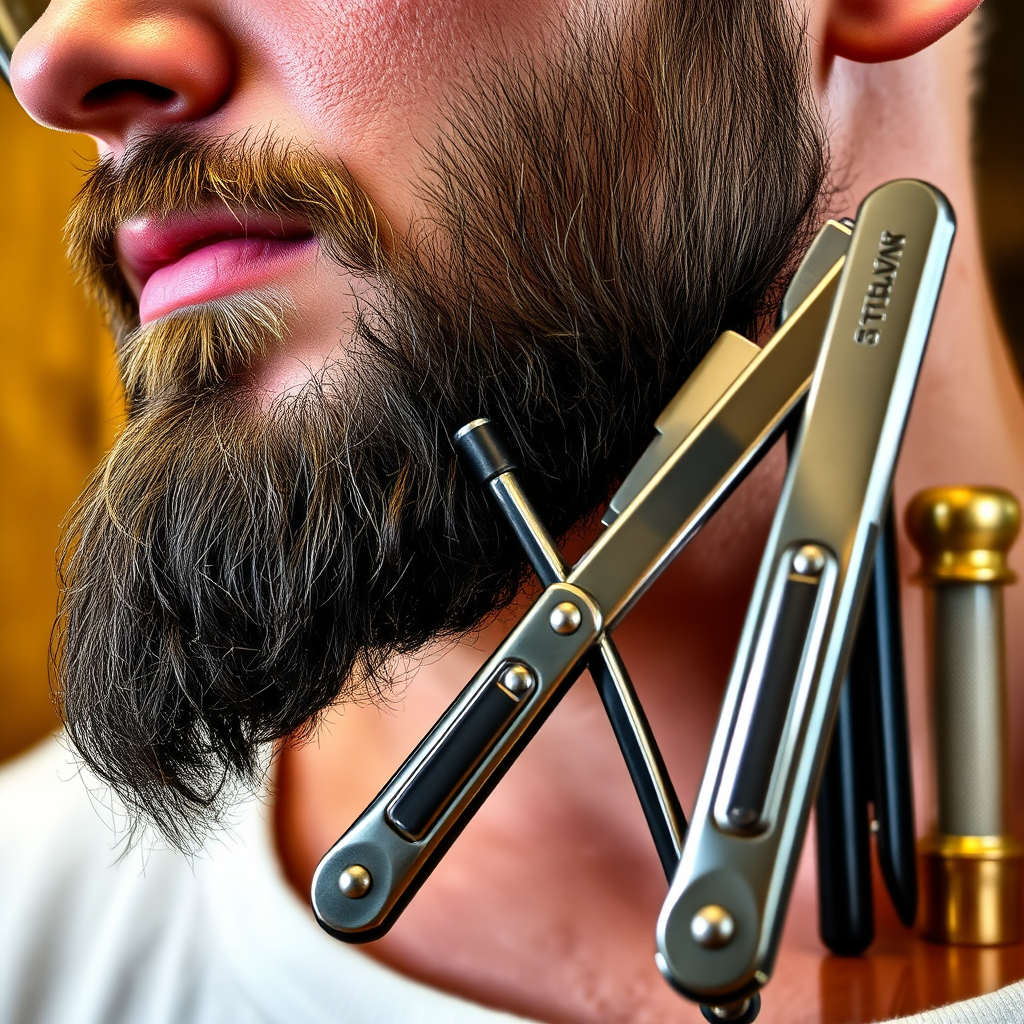 Beard trim with precise lineup in a wood-accented station