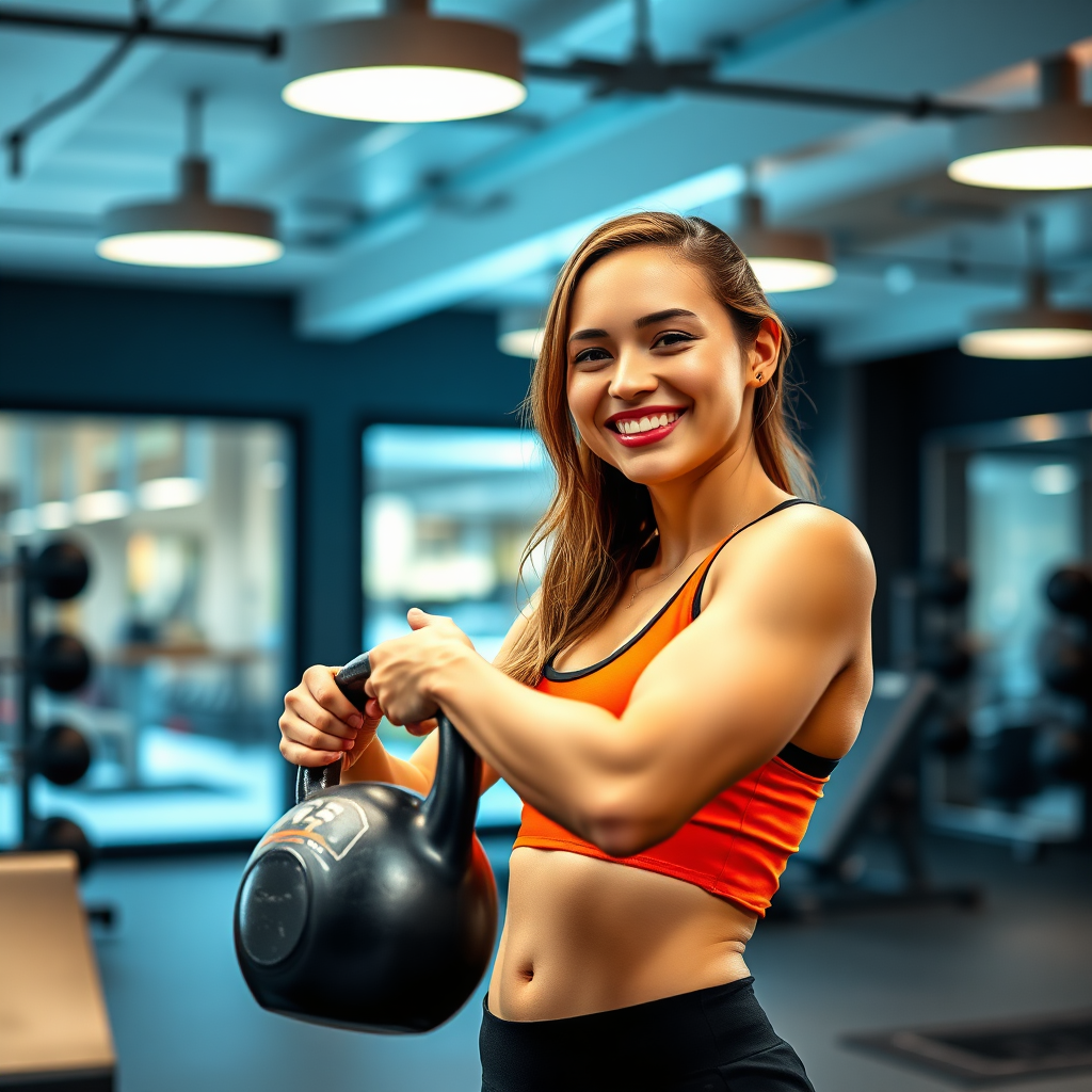 Female client kettlebell pose