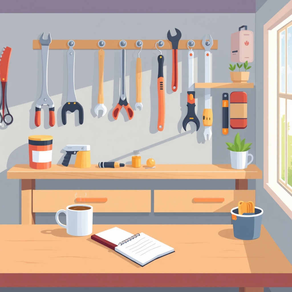 Tidy handyman workspace illustration