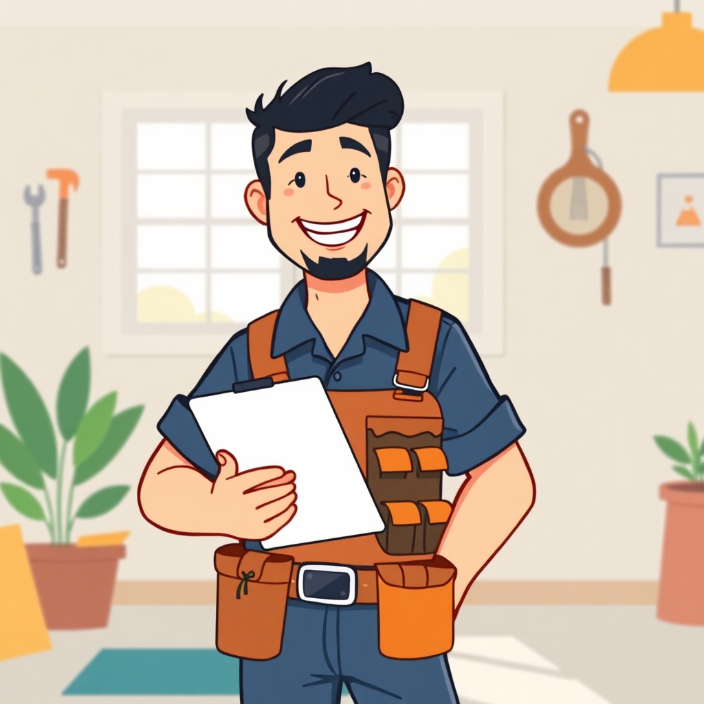 Smiling handyman with clipboard illustration