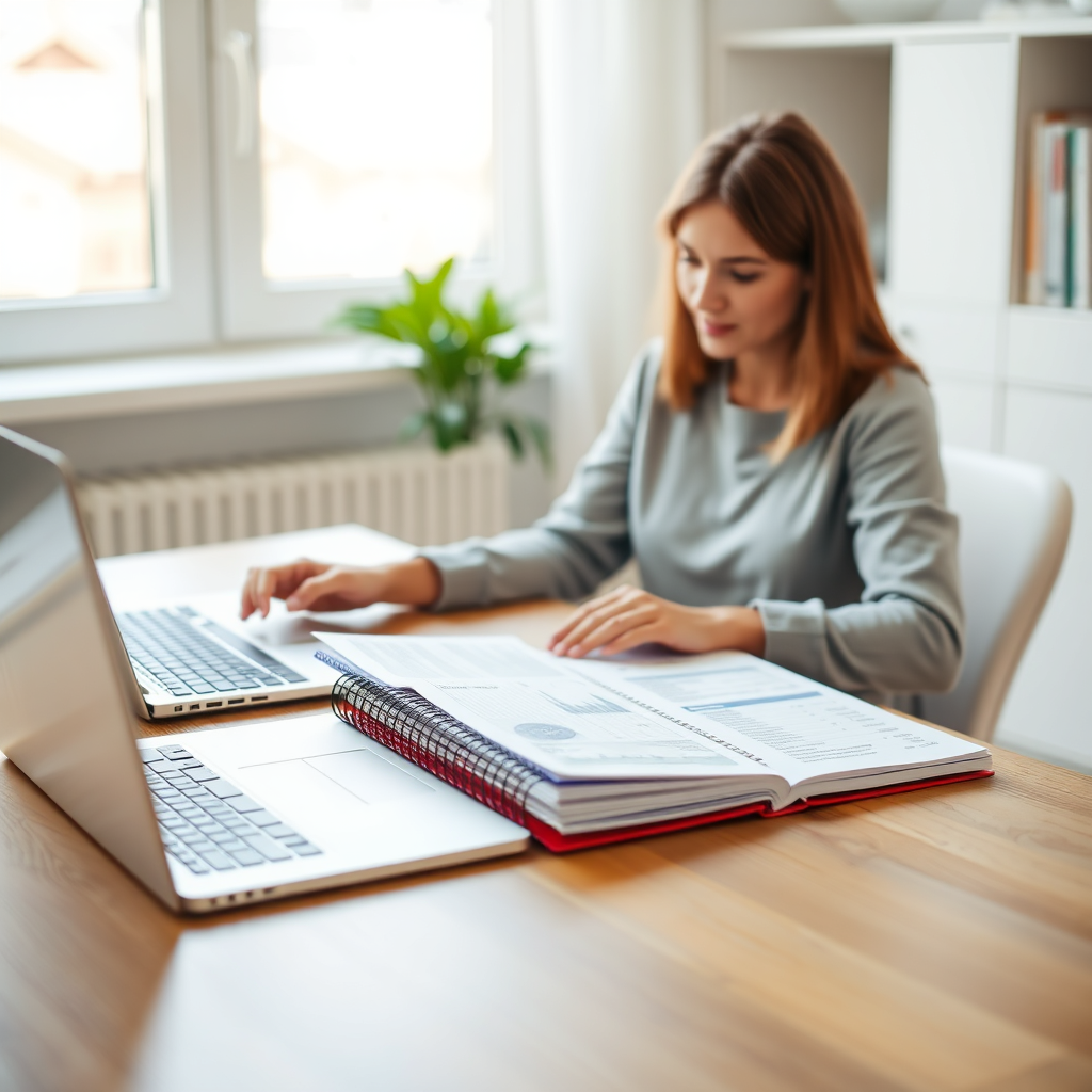 Person reviewing financial educational materials at a desk