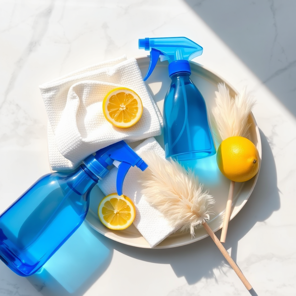 Neatly arranged cleaning supplies