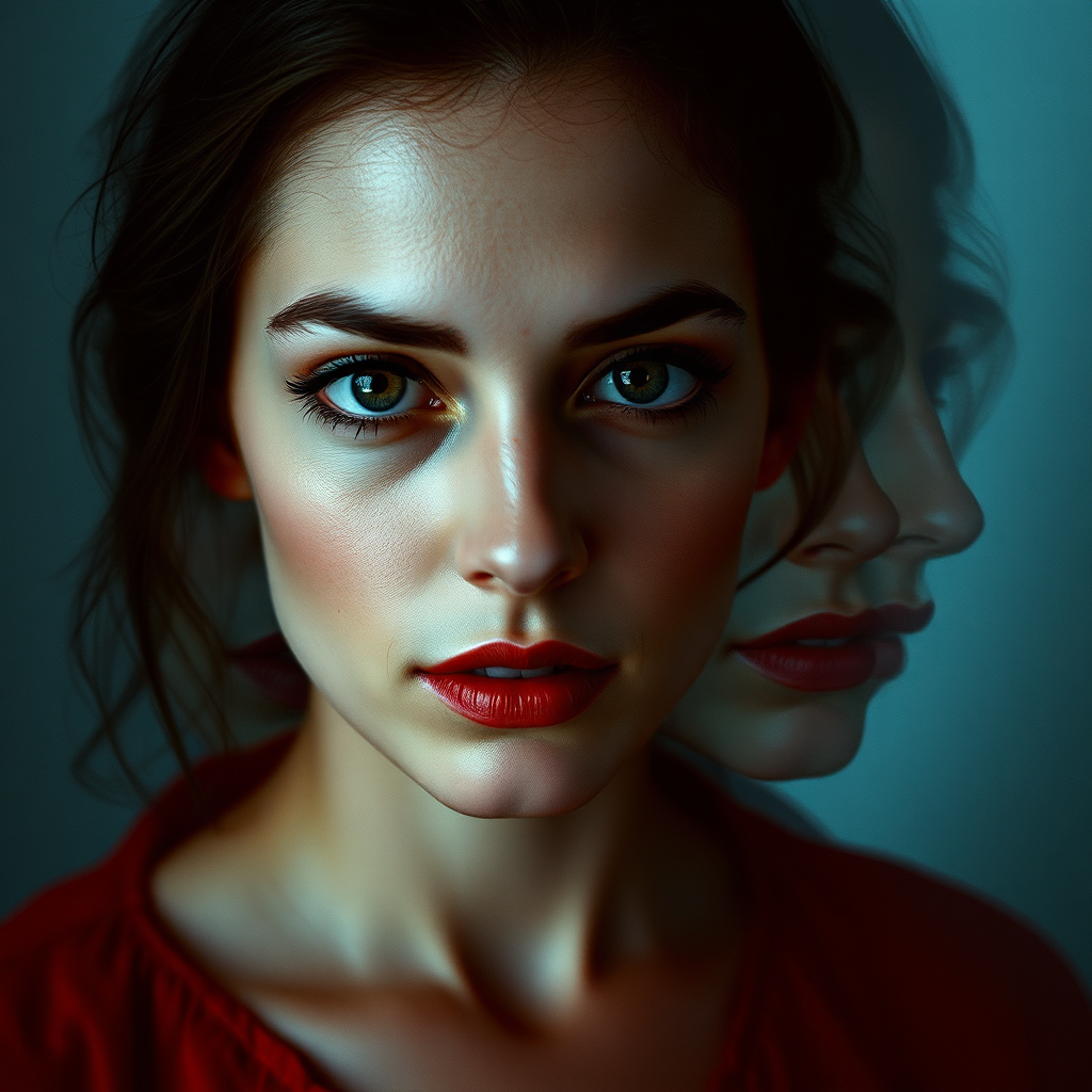 Layered faces in red