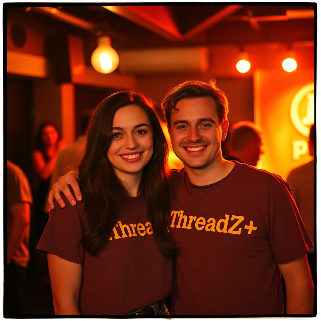 Friends wearing ThreadZ+ t-shirts at a show