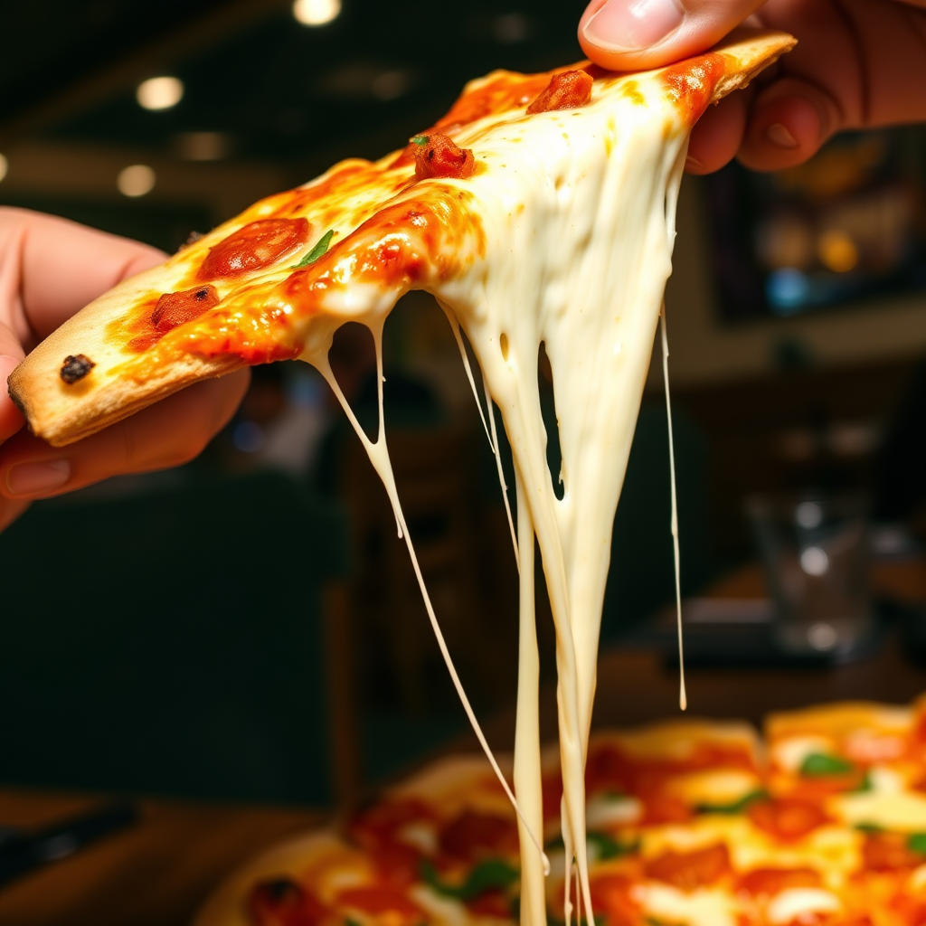 Cheese pull pizza slice