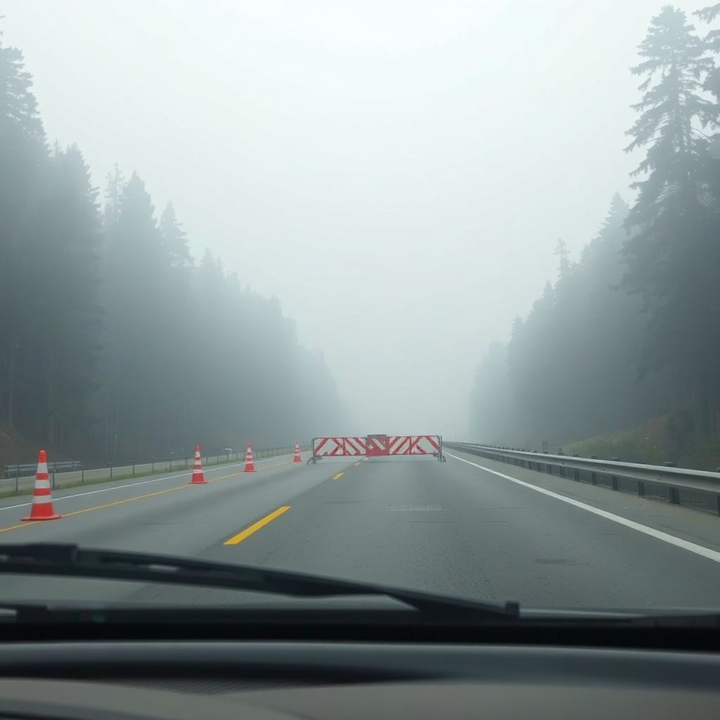 Smoky closed mountain road