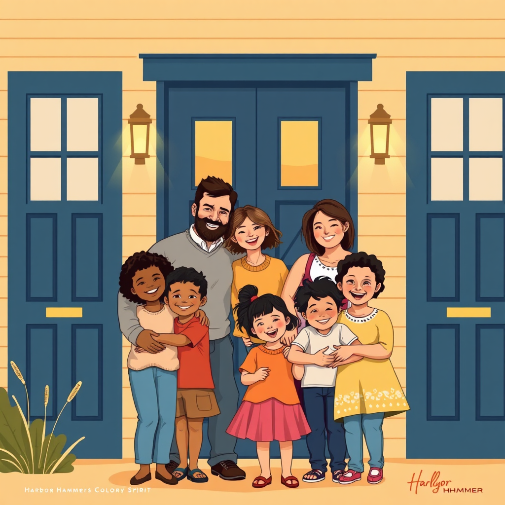 Family in front of their home