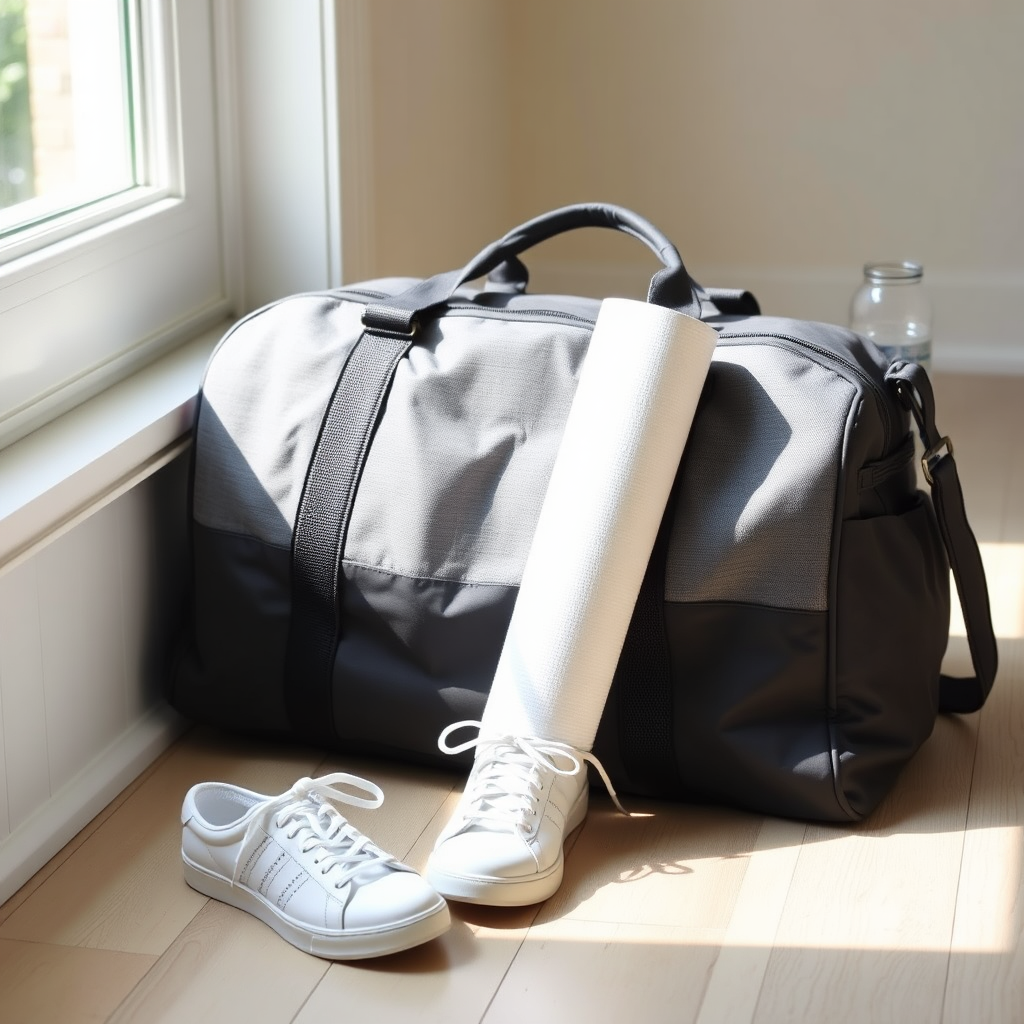 Gym bag with fitness gear