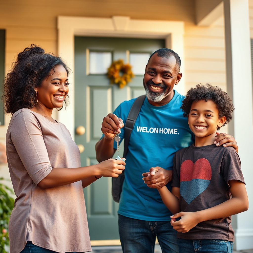 Family receiving new house keys