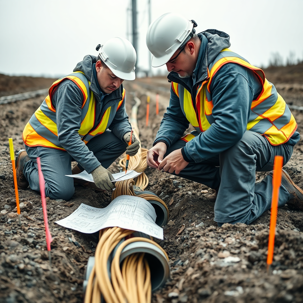 Crew coordinating underground telecom install