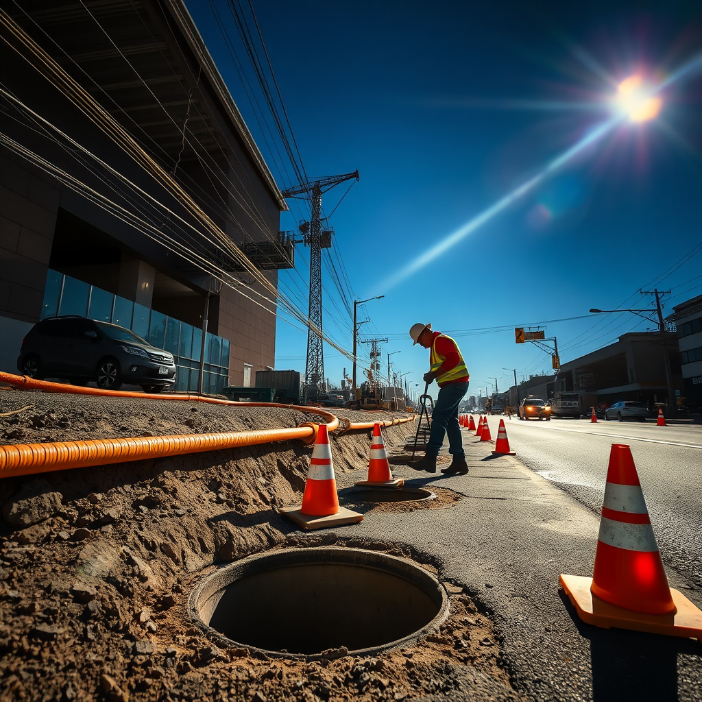Crew working at underground telecom site