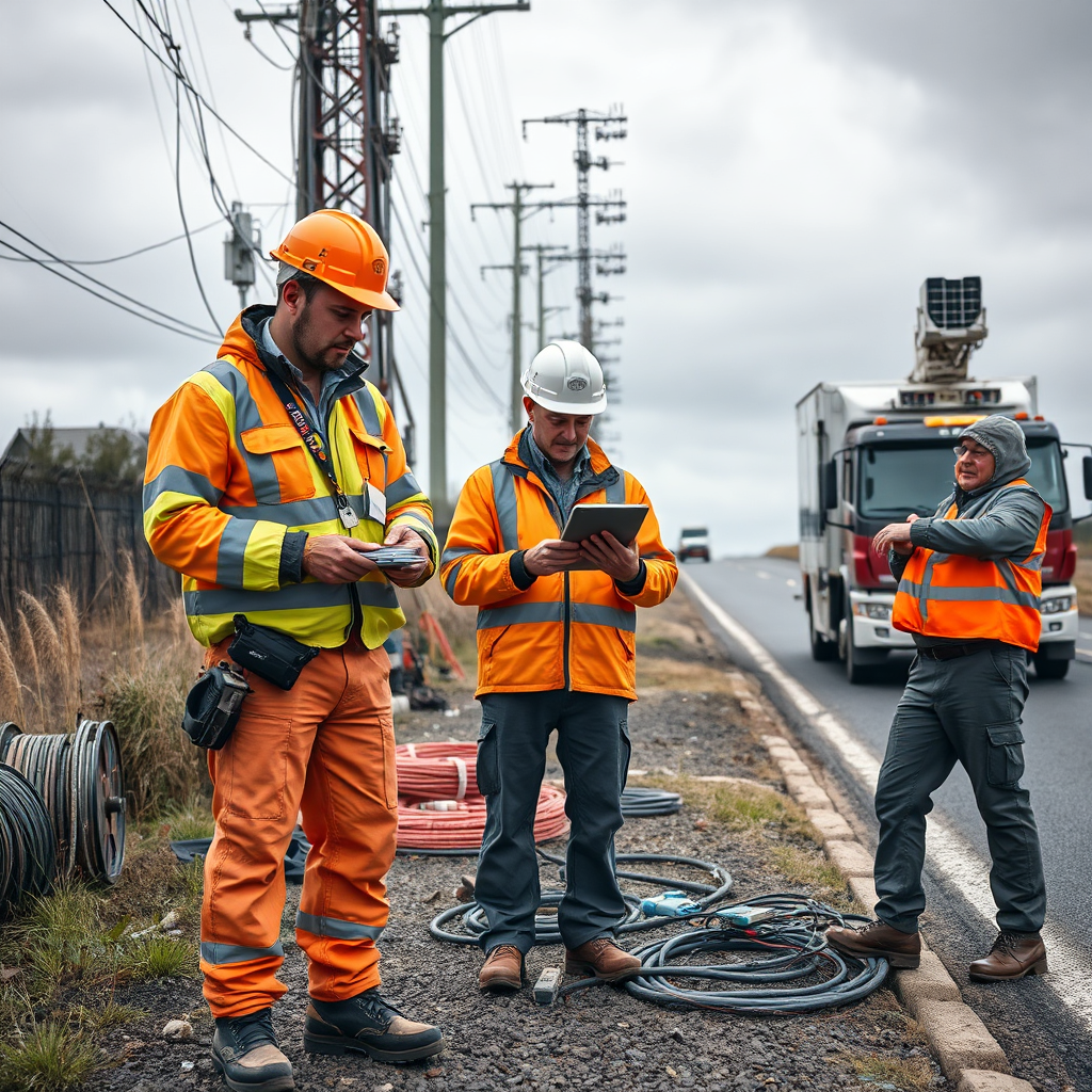 Telecom crew performing field line work