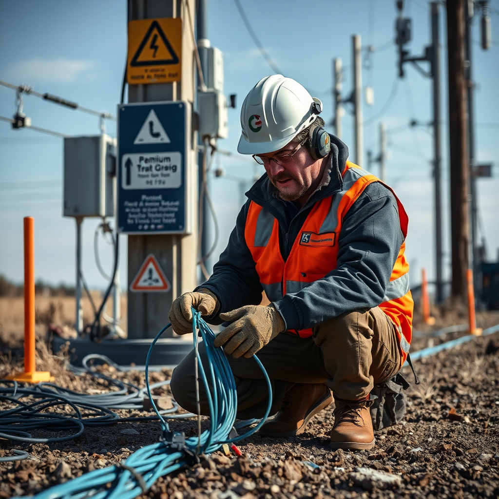 Telecom contractor onsite with accessibility signage
