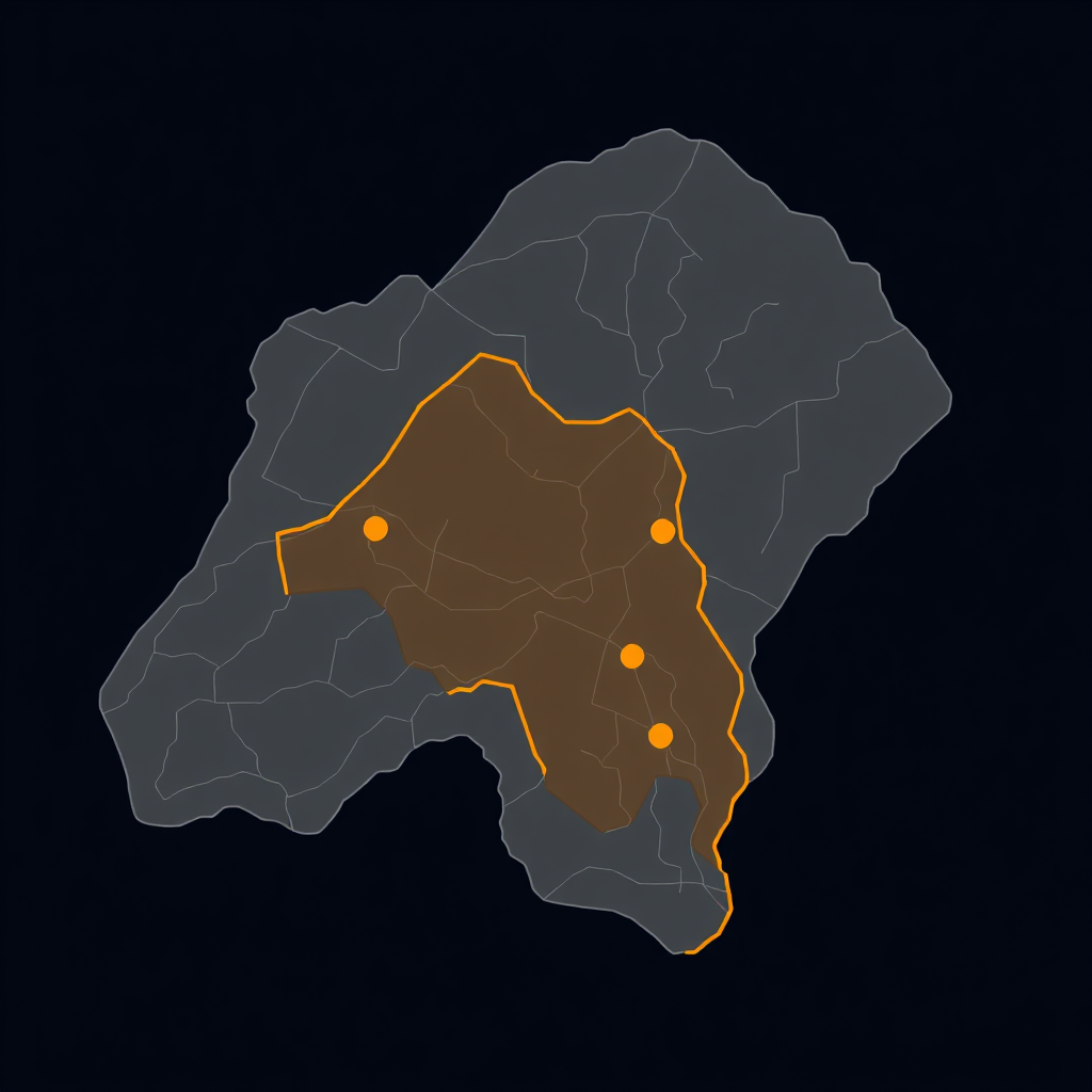 Stylized service area region map graphic