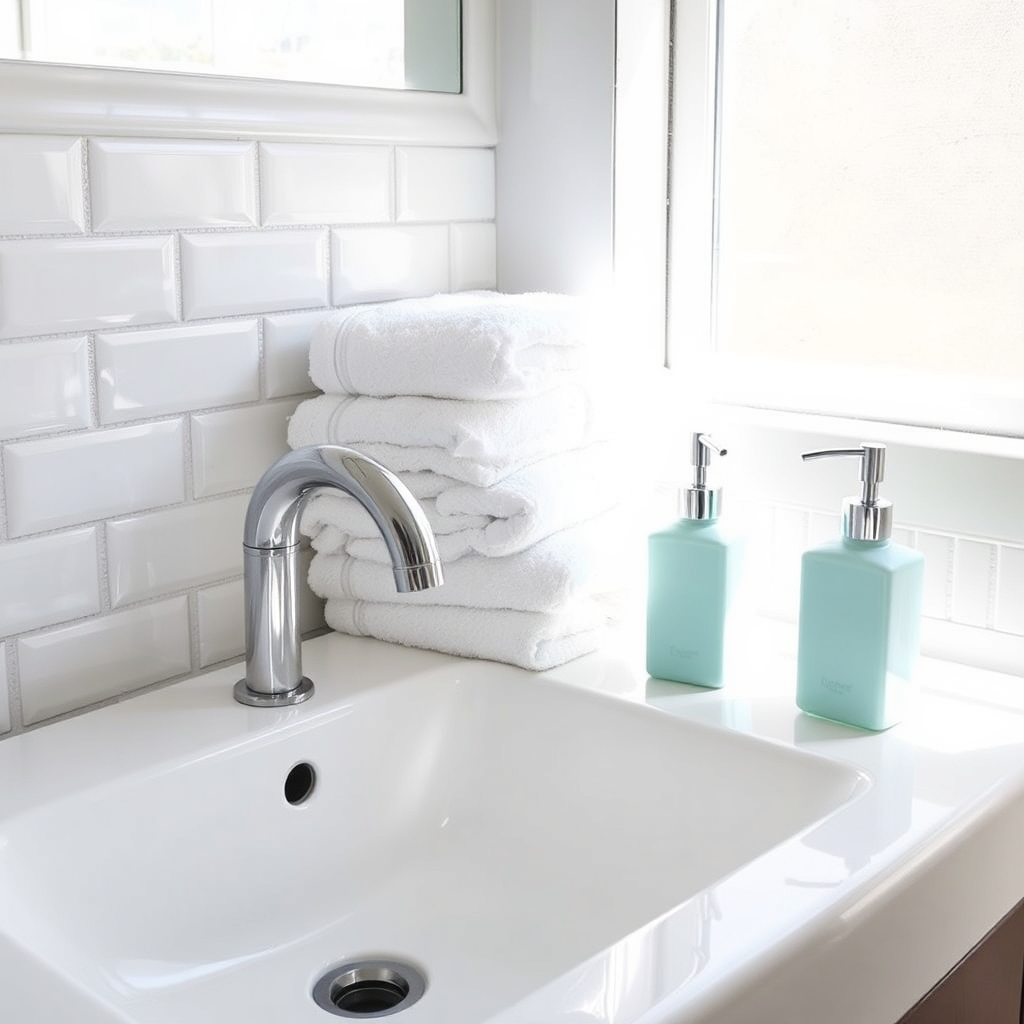 Clean bathroom with towels and tile