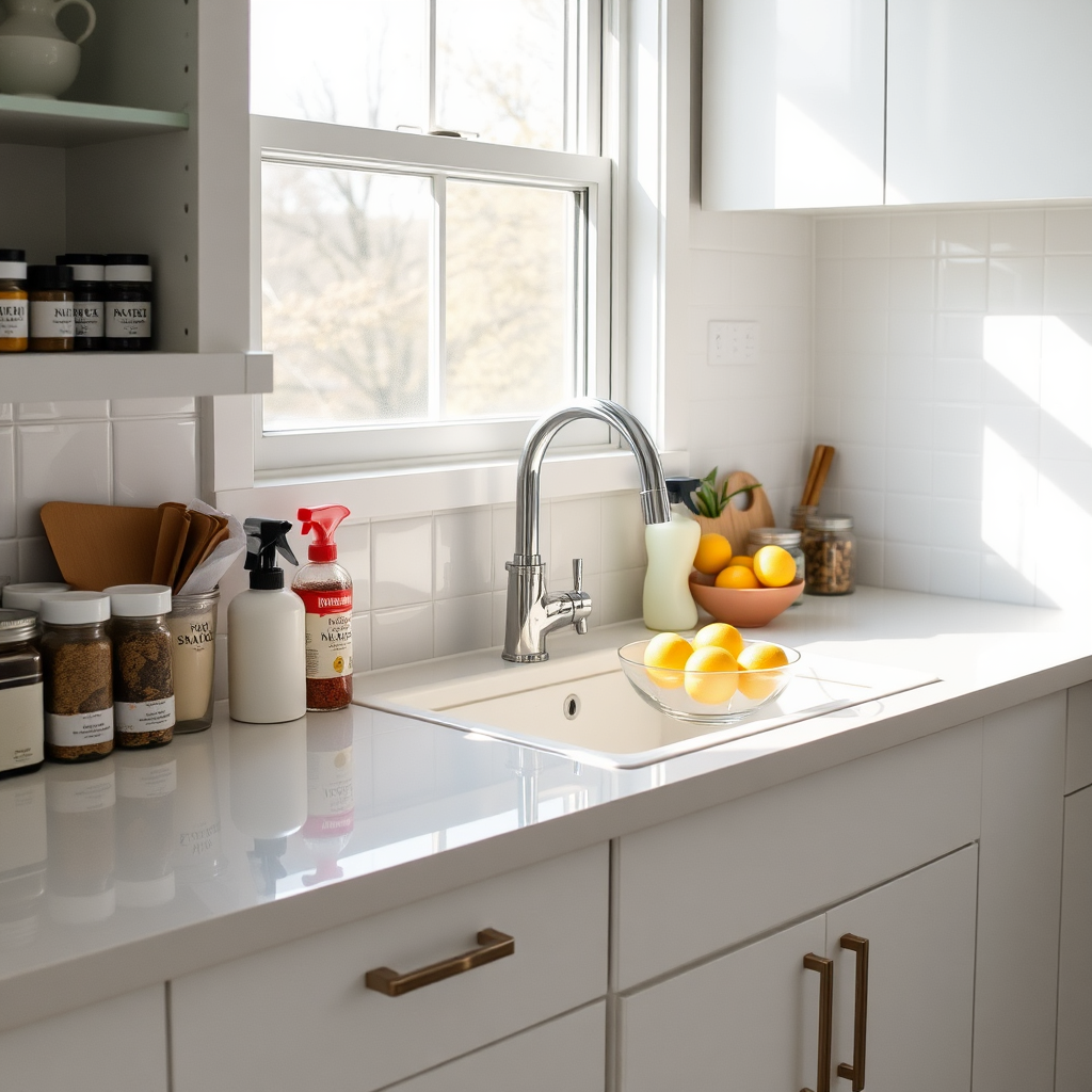 Clean kitchen with white countertops