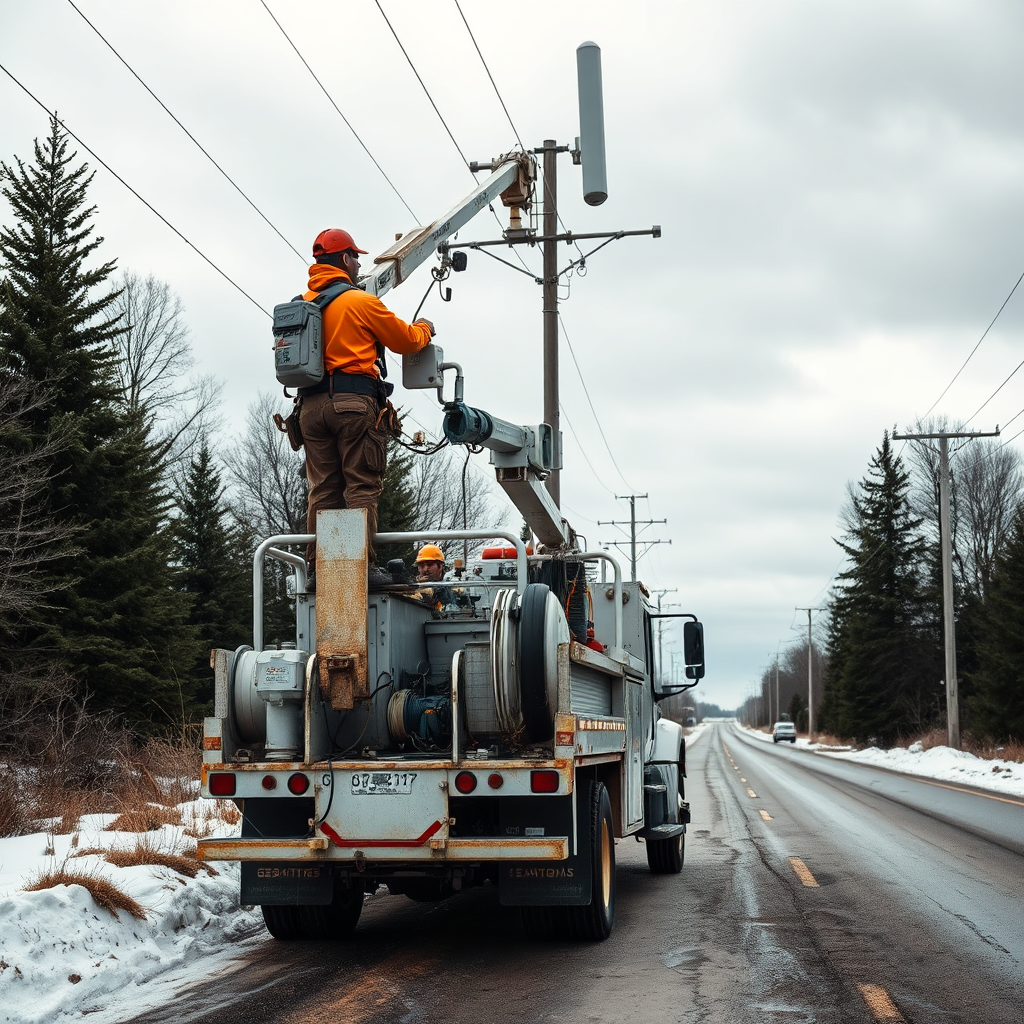Telecom contractor working roadside in Minnesota