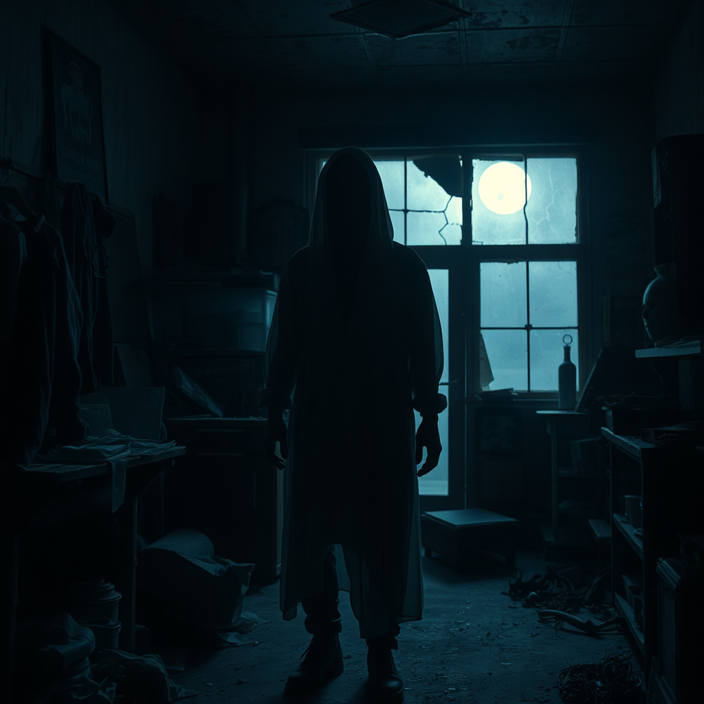 ghostly apparition in abandoned shop