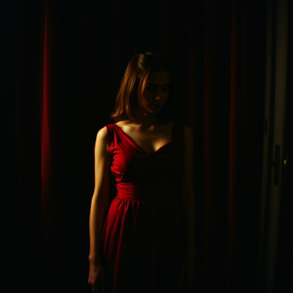 Woman in a red dress, face obscured