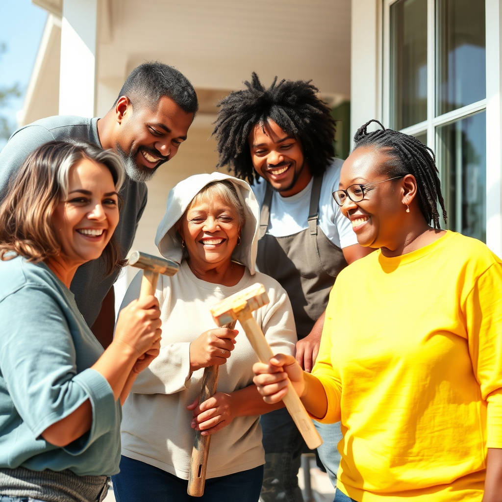 Volunteers working on a home project
