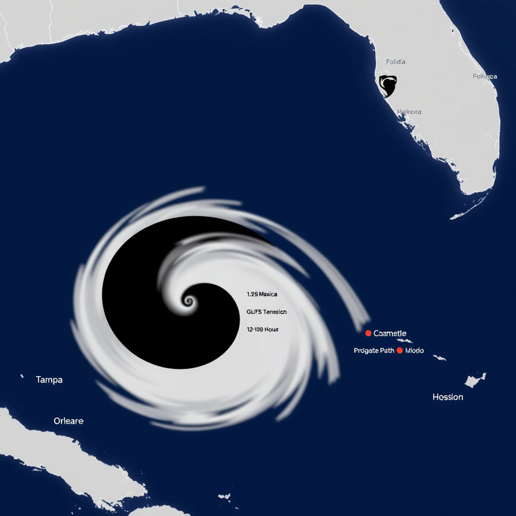 NHC-style forecast cone over Gulf and Florida