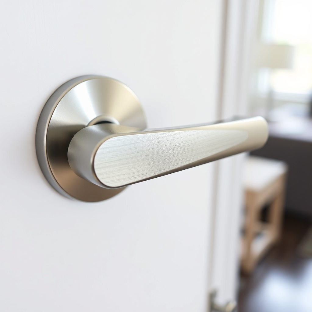 Installed modern door handle