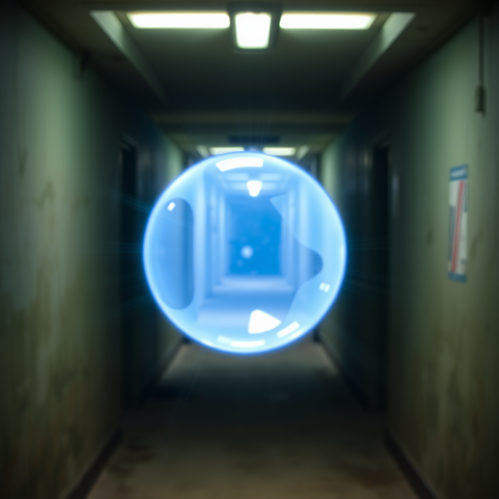 glowing orb in corridor