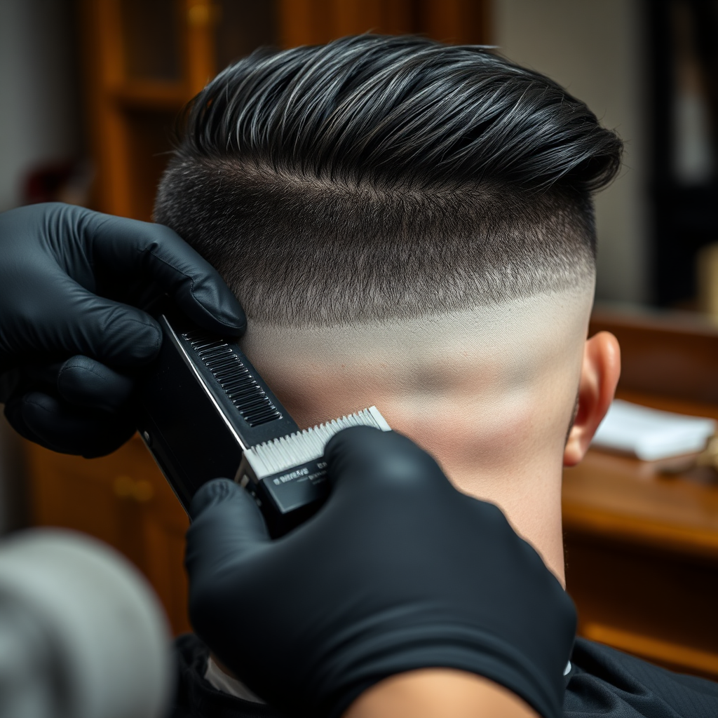 Close-up fade on temple with clean line