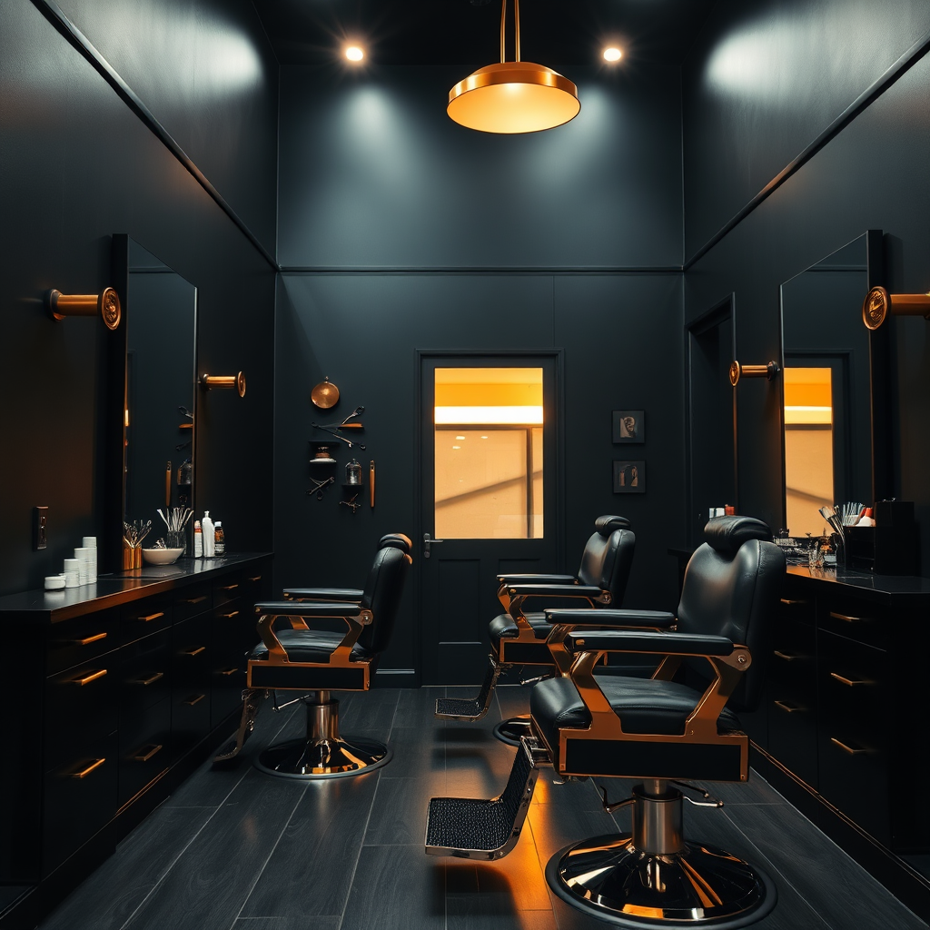 Modern black barber shop interior