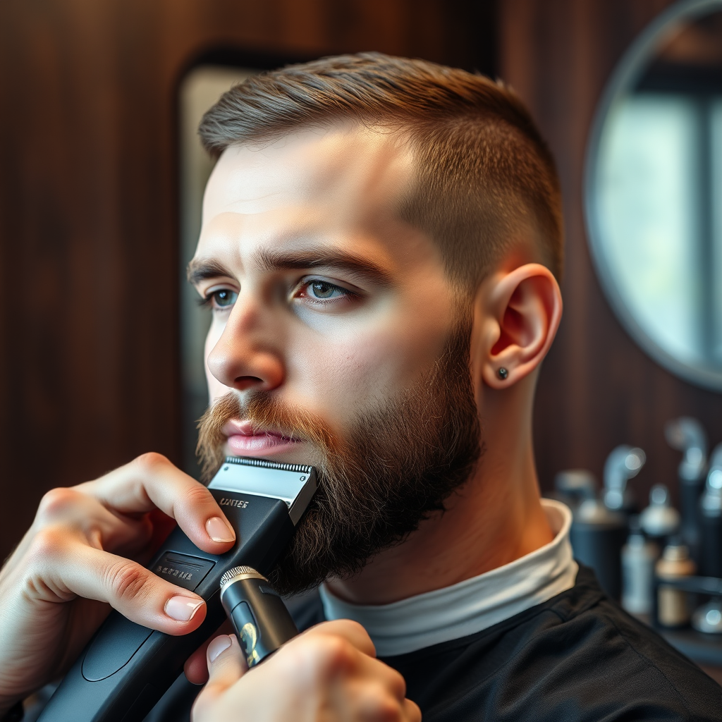 Beard trim in progress