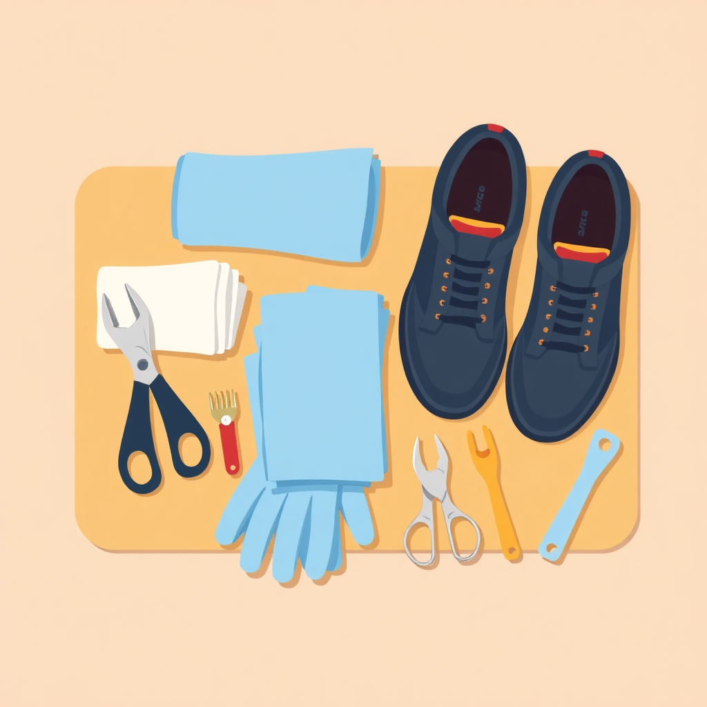 Illustration of tidy handyman tools and shoe covers