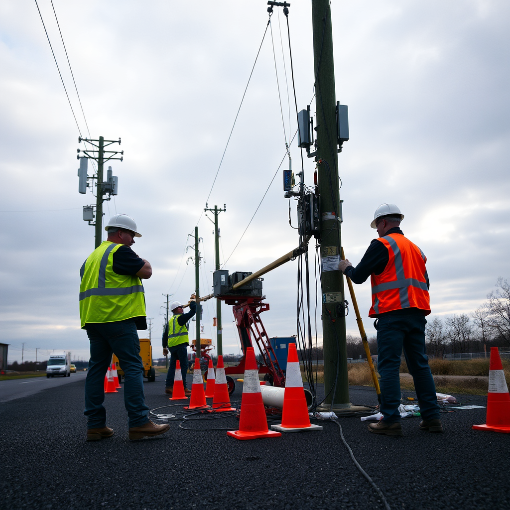 Telecom technician crew at outdoor field site