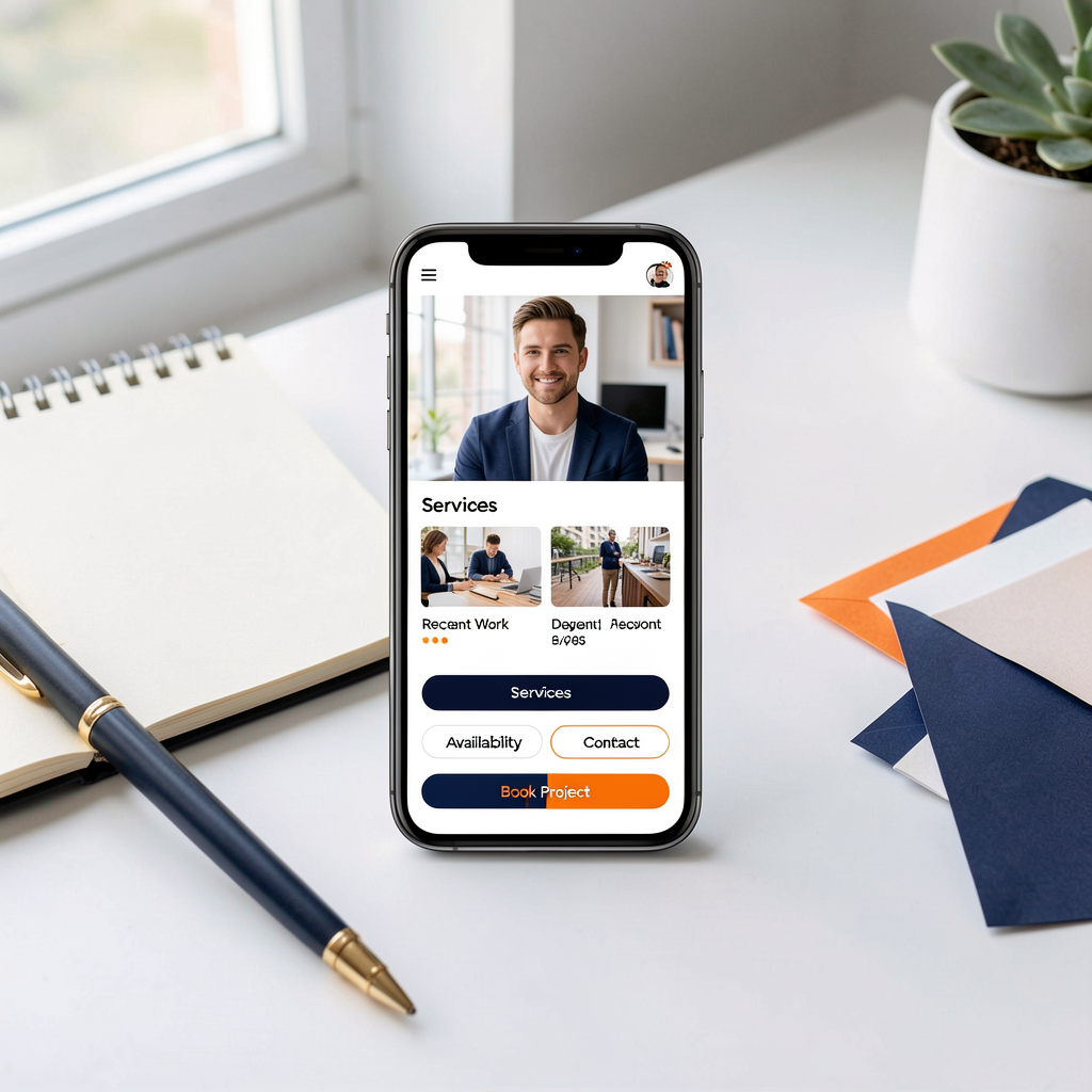 Freelancer portfolio Link in Bio page on a smartphone