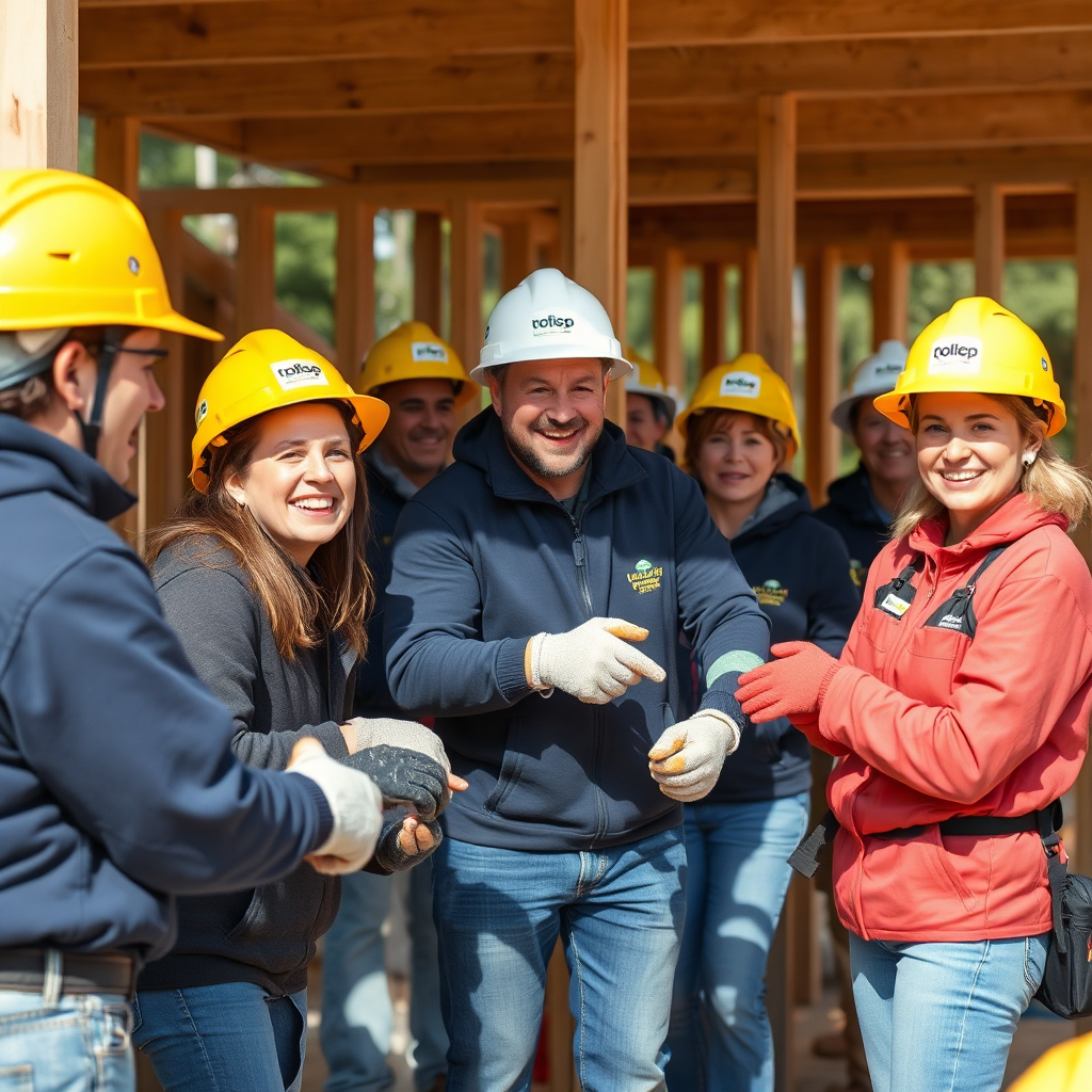 Volunteers building a house