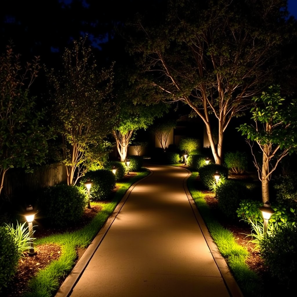 Lit garden pathway